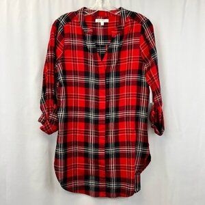 Daily Thread Blouse Women's S Petites Multicolor Plaid 3/4 Sleeve Boyfriend New